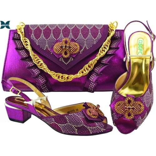 Autumn Latest Design Italian Ladies Shoes with Matching Bags Set in Purple Color Women Shoes and Bags To Match Set Party shoe