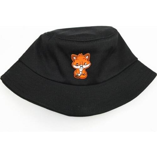 2021 Small Fox Embroidery Cotton Bucket Hat Fisherman Hat Outdoor Travel Sun Cap Hats for Men and Women 124