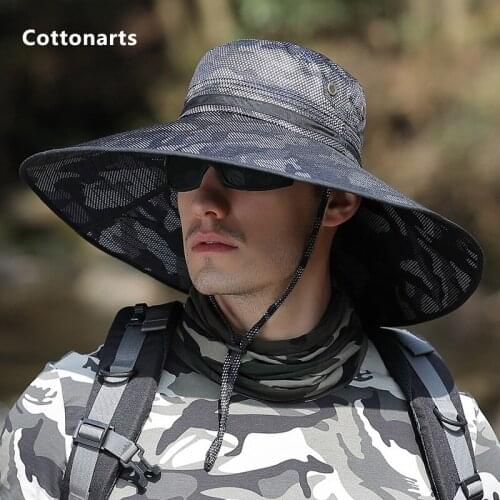 Mens 15CM Brim snake print camouflage Fisherman hat Summer UV Protection Hats Fishing Cap Hiking Hats Mountaineering sun hat