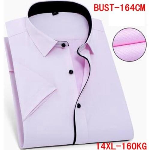 Mens Short Sleeve Large Shirt Large Size 10XL 11XL 12XL 13XL 14XL Business Office Comfortable Summer Lapel Light Pink 8XL 9XL