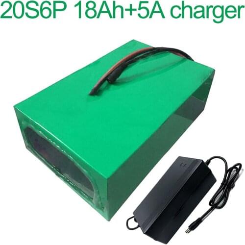 With 5A charger 72V 18Ah 20S6P 18650 Li-ion Battery electric two Three wheeled motorcycle bicycle ebike 240*190*70mm