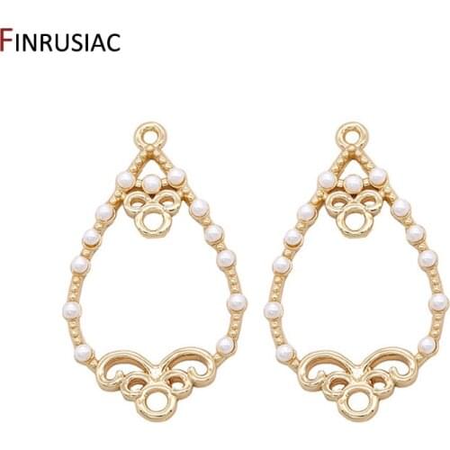 DIY Earring Making Pendants Elegant Jewellery Making Connector Pendants 14k Gold Plated Copper Metal Inlay Pearl Beads