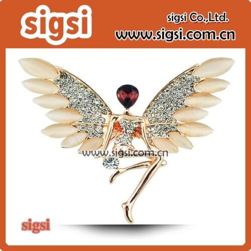 Rhinestone angel brooch