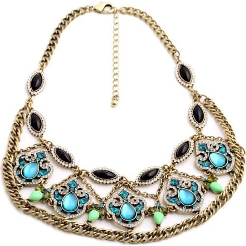Super Deals Gold Color Chain Crystal Best Friend Blue Flower Retro Fashion Pearl Pendant Necklace