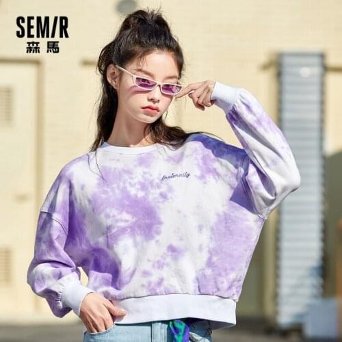 SEMIR Sweatshirt Women Tie-Dye Printing National Sweet Cool 2021 Loose O Neck Fashion Youth Spring New Short Tops