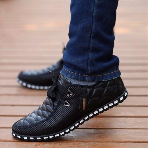 Men Leather Shoes Autumn Mens Casual Shoes Breathable Light Weight Blue Sneakers Driving Shoes Pointed Toe Business Men Shoes
