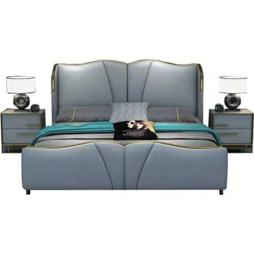 Smart bed frame camas bedroom furniture кровать двуспальная lit beds سرير creative soft genuine leather bed + 2 night stands