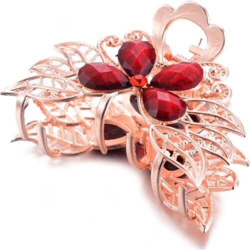 High Quality Red Rhinestone Hair Claw Lady Flower Hair Clip Mini Crystal Metal Hair Clip Hair Wedding Accessories Jewelry Gift