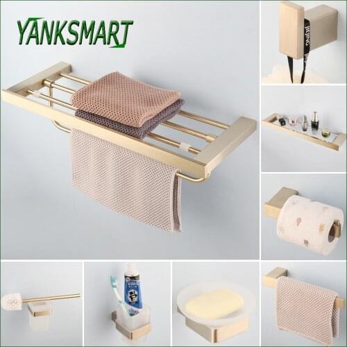 YANKSMART Luxury Bathroom Accessories Set 304 Stainless Steel Toilet Paper Holder Soap Dish Gold Brushed Bathroom Hardware