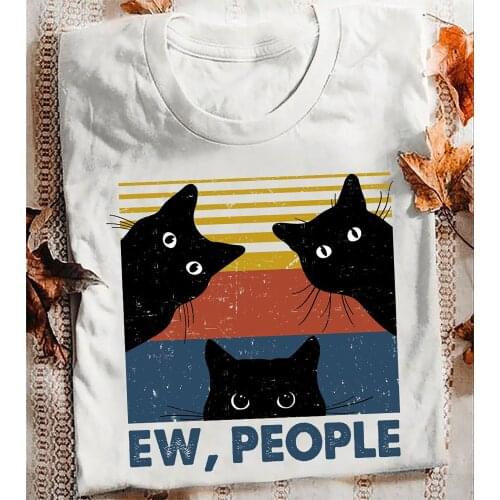 Ew People Funny Vintage Three Black Cats T-shirt Funny cat lover fashion cotton casual grunge tumblr hipster tees street tops