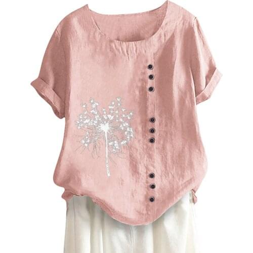 Women Floral Print Blouse Short Sleeve O-neck Plus Size Blouse Top Blusas Tops Summer Female Harajuku Shirts For Women Clothing