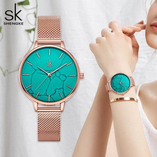 Luxury Top Brand Rosegold Women Watches Stylish Green Marbling Ins Fashion Trends Gift For Woman Casual Ladies Wristwatch
