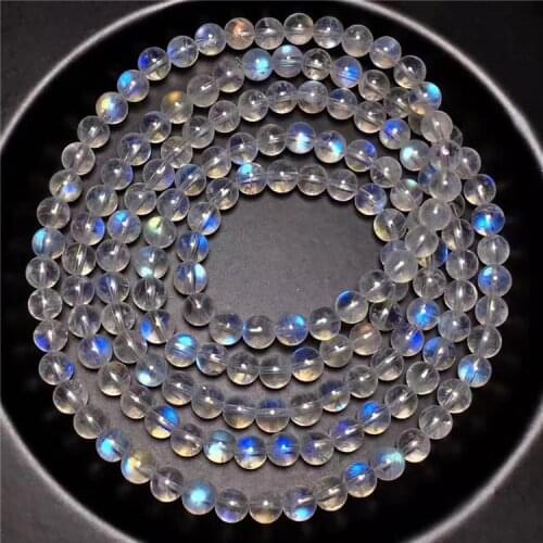 Genuine Natural Moonstone 108 Round Beads Bracelet 6mm Women Men Blue Light Healing Stone Natural Stone Necklace AAAAAA