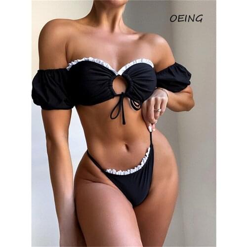 Bikini Bandeau Black 2 Piece Set Women Print Bathing Suit Women 2021 Swimwear Women Bikini Set Sexy