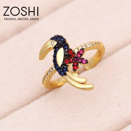 ZOSHI 2021 New Fashion Red Cubic Zirconia Ring Birds Shape Womens Simple Fashion Party Wedding Womens Ring