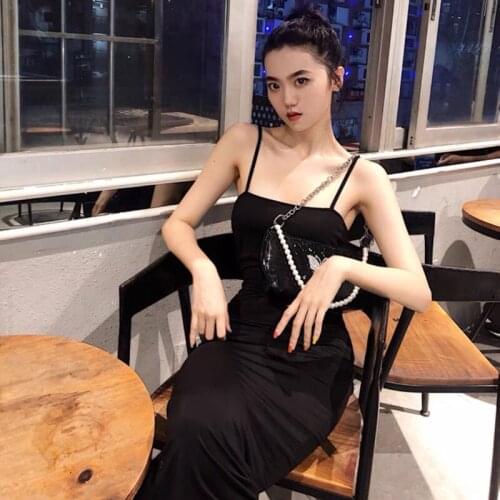 Women Slim Tight Solid Color Y2K Casual Sleeveless Backless Sexy Long Dress Party Sling Summer Maxi Dress Black Bodycon Dress