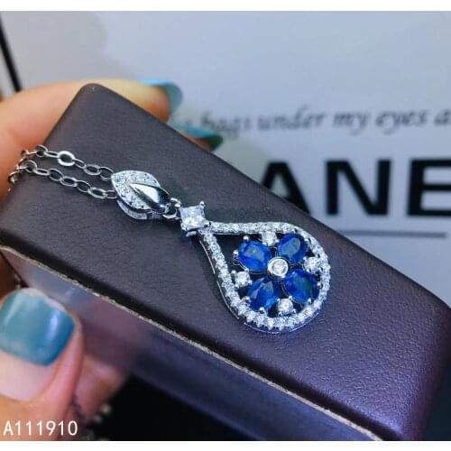 KJJEAXCMY fine jewelry 925 sterling silver inlaid Natural sapphire Womens pendant necklace supports detection popular exquisite