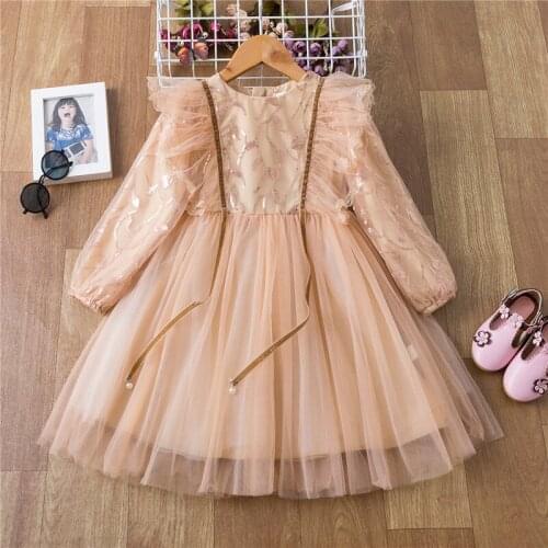 Winter Princess Full Sleeve Party Girl Dress Children Ceremony Formal Costume Tulle Fabricsc Cos-play Kids Dresses For Girls