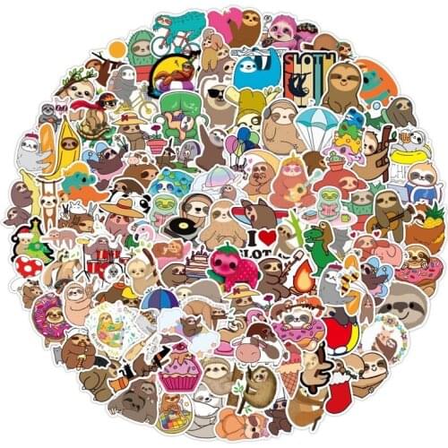 100PCS Cute Sloth Animal Stickers Skateboard Guitar Laptop Motorcycle Luggage Classic Toy Joke Sticker for Kid Gift Decal
