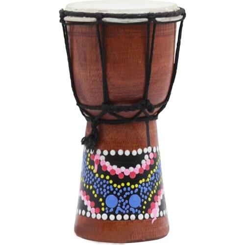 4 Inch Compact Size Wooden African Drum Djembe Bongo Hand Drum Percussion Musical Instrument (Patterns Random Delivery)