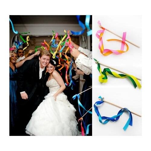 50Pcs Outdoor Wedding Ribbon Stick / Sparklers Fairy Magic Wands with Bells Wedding Party Decorative Garland Favor Free Shipping