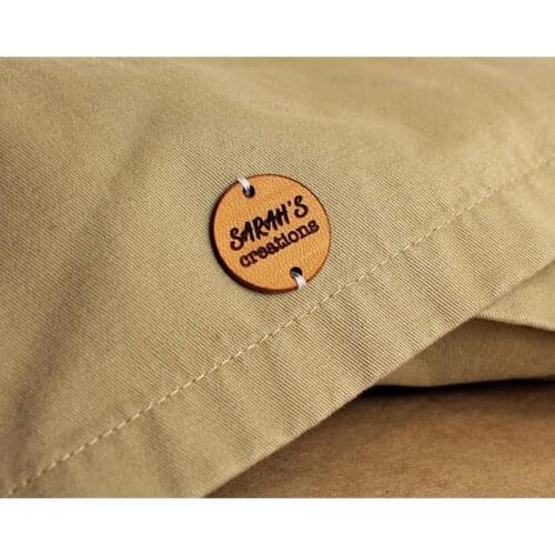 55pcs Personalize leather round logo clothing Knitted Tags Sewing Crochet labels handmade items Garment Handcraft Branding label