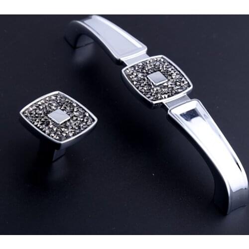 96mm Rninestone Shiny silver villa furniture decoration handles 3.75" crystal tv cabinet drawer knob pull chrome cupboard handle