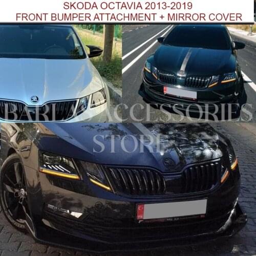 For Skoda Octavia Mk3 Accessories Octavia Front Bumper Attachment + Octavia Mirror Cover Piano Black 2013-2018