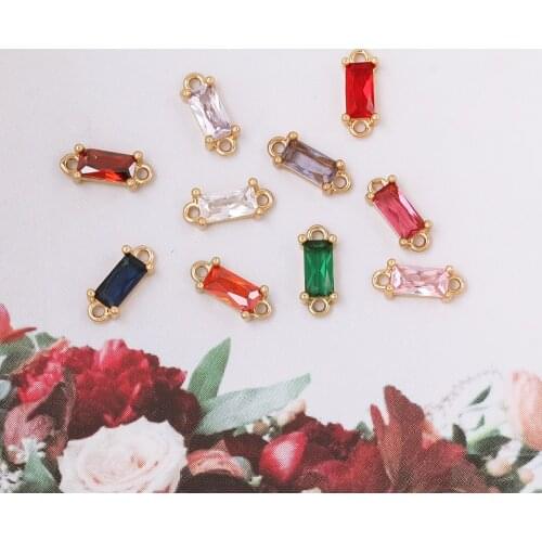 HAOSAW 6Pcs 4*10MM Jewelry Accessories/Crystal Connectors/DIY/Hand Made/CZ Charms/Rectangle Shape/Jewelry Finding Components