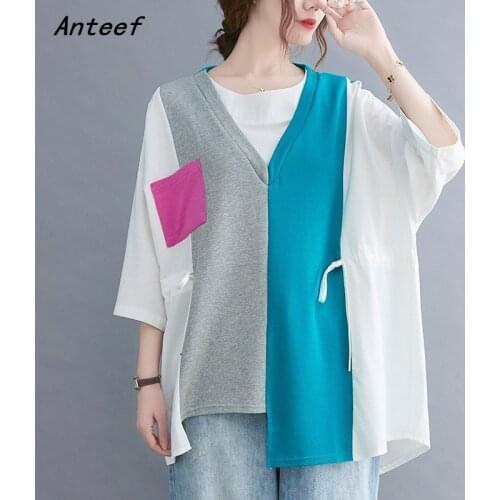 Anteef cotton vintage casual loose summer tee t shirt women t-shirt ladies tshirt 2021 tops streetwear clothing