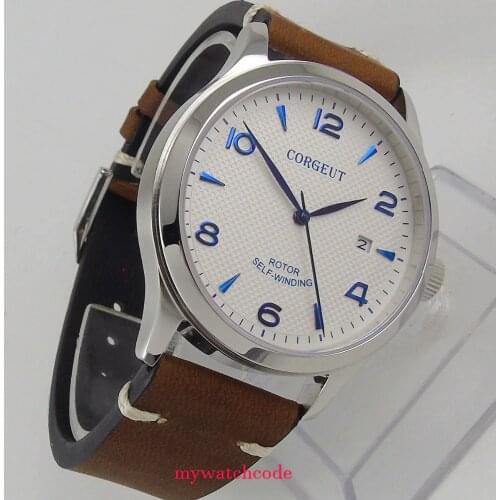 42mm corgeut white dial blue marks Sapphire Glass miyota Automatic mens watch C100