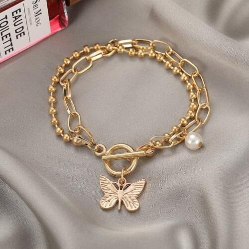Bohemian Gold Butterfly Anklets for Women Fashion Simulated Pearl Beads Anklet Summer Beach Ankle Bracelet Foot Chain Jewelry