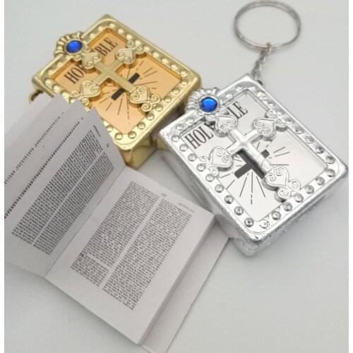 12pcs Accessories Mini Pendant Catholic English Gift Unisex Religious Universal Portable Key Chain Cross Bible Jewelry Baptism