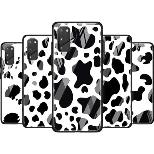 White Black Pink Cow for Samsung Galaxy S20 FE Ultra Note 20 S10 Lite S9 S8 Plus Luxury Tempered Glass Phone Case Cover
