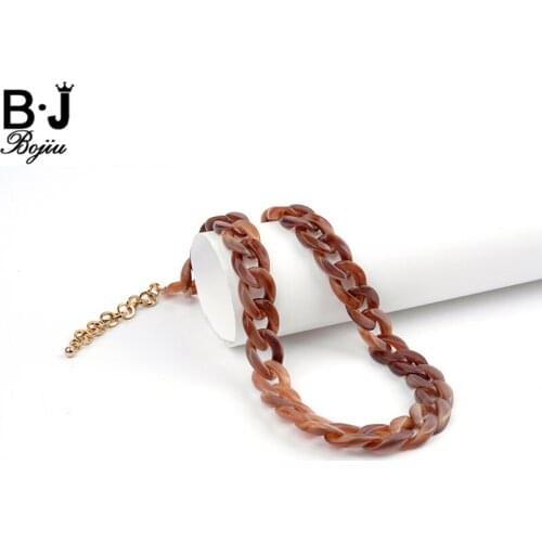 BOJIU Wood Resin Necklace Vintage Choker Collar Necklace For Women Charm Fashion Link Accessories Wedding Chain NKS074