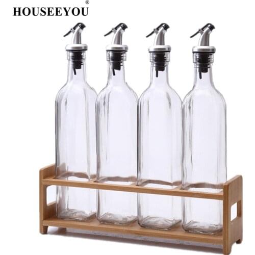 HOUSEEYOU 4Pcs/lot Oil Vinegar Bottle Dispenser Sauce Glass Pot Storage Creative Cooking Seasoning Kitchen Tools Accessories