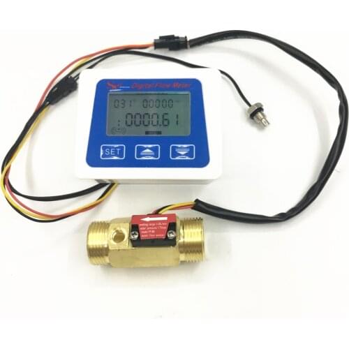 3/4" Brass flow sensor temperature measuring YF-B6 Hall sensor +meter LCD display Digital flow meter