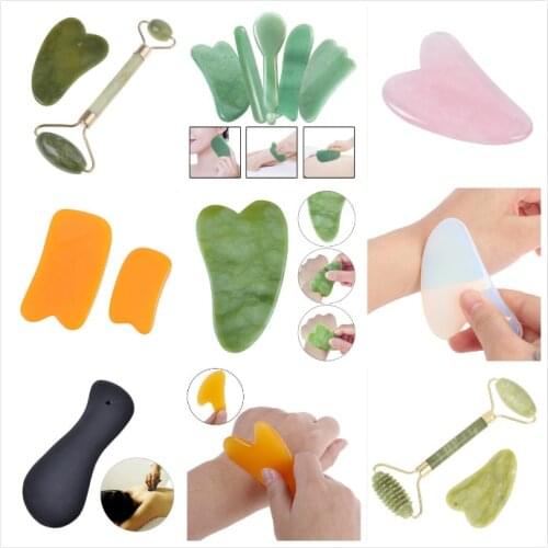 Hot Facial Massage Jade Stone Roller Face Natural Jade Roller Massager Guasha Scraper Lift Beauty Slimming Tools Skin Relaxation
