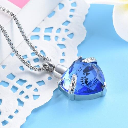 Engrave "My Best Friend"Paw Print on Colours Birthstone Herat Cremation Urn Necklace Hold Pet Ashes Keepsake Memorial Locket