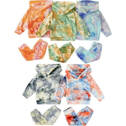 Baby Boys Girls Clothes Suits Children Long Sleeve Autumn Winter Tie-dye Hooded Fashion Tops+pants 2 PCS Sets Kids Outfits 0-12M