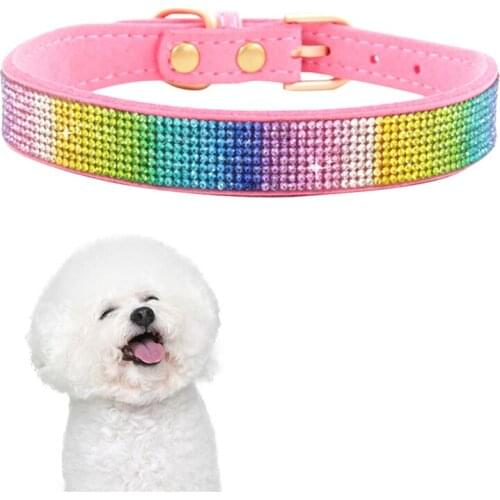 Legendog Colorful Dazzling Cute Adjustable Dog Collar Dazzling Sparkling Soft Suede Leather Crystal Diamond Pet Dog Puppy Collar