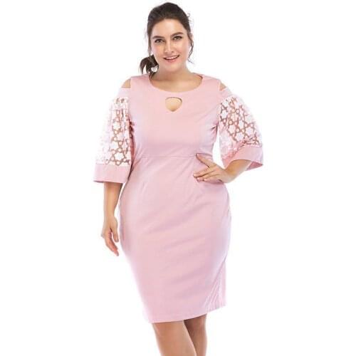 Zuolunouba Summer Ladies New Plus Size Hollowed Out Harajuku Pink Loose Waist Dress Women Clothing