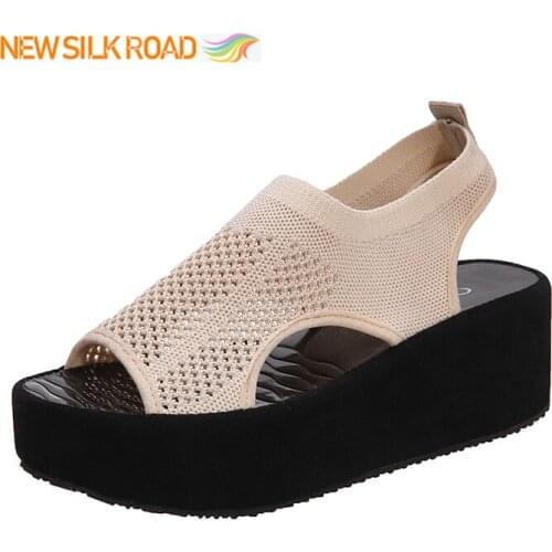 Summer Breathable Lightweight Womens Sandals Thick Soles Air Mesh Casual Solid Bottom Elastic Waterproof Platform Shoes Ladies