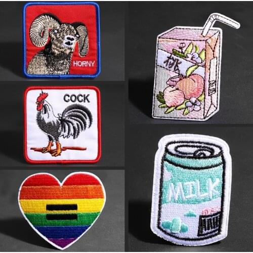 Fashion embroidey patches square animals decorate Badge Rainbow heart-shaped patch children Down jacket DIY lovely cartoon Decal