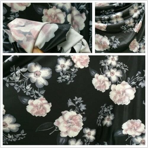 Milk Silk Knitting Black Matrix Pink Colour Flower Shivering Cloth Fabric For Latin Dance DIY Cloth Fabric Material 1Meter