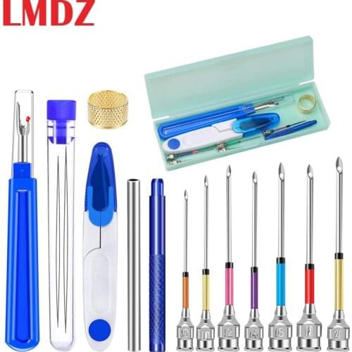 LMDZ Punch Needle Kit Embroidery Stitching Punch Needle Beading Needles Seam Ripper Scissors Thimble with Embroidery Tool Case