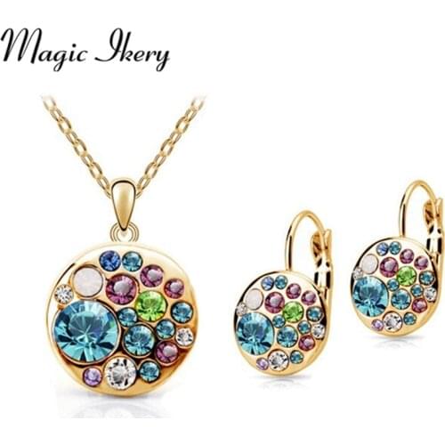 Magic Ikery Vintage Earrings Necklace Set Gold Color Crystal Round African Costume Women Jewelery Indian Bridal Jewelry Sets
