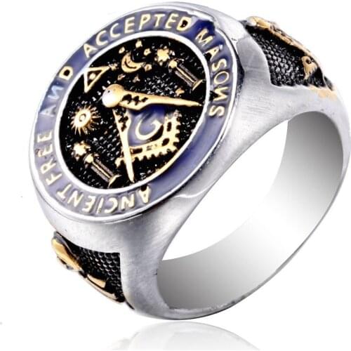 Stainless Steel Gold Masonic Skull Men Punk Rock Ring Jewelry Gift Size 7-13