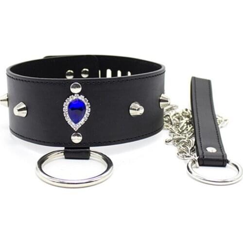 New Fetish Diamond Black Leather Neck Traction Belt Necklace Sexy Flirt Bondage Sex Erotic Toy Sex Toys For Coluple