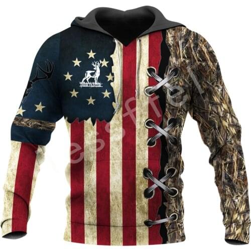 Tessffel Deer Hunting Us Flag 3D All Over Printed New Mens Sweatshirt Harajuku Zipper Hoodie Casual Unisex Jacket Pullover S12